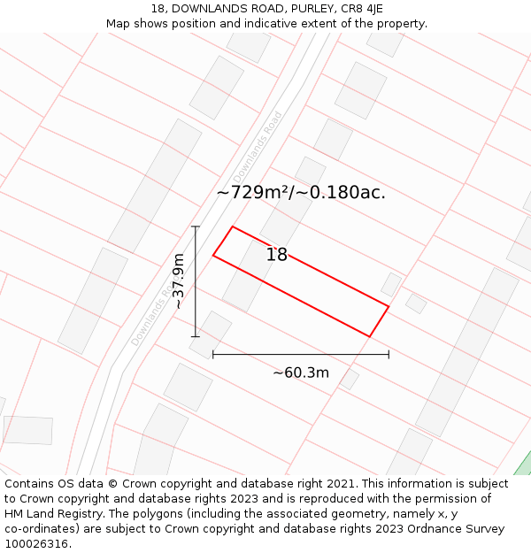 18, DOWNLANDS ROAD, PURLEY, CR8 4JE: Plot and title map