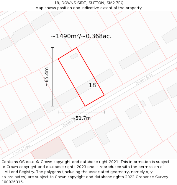 18, DOWNS SIDE, SUTTON, SM2 7EQ: Plot and title map