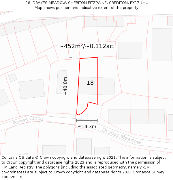 18, DRAKES MEADOW, CHERITON FITZPAINE, CREDITON, EX17 4HU: Plot and title map