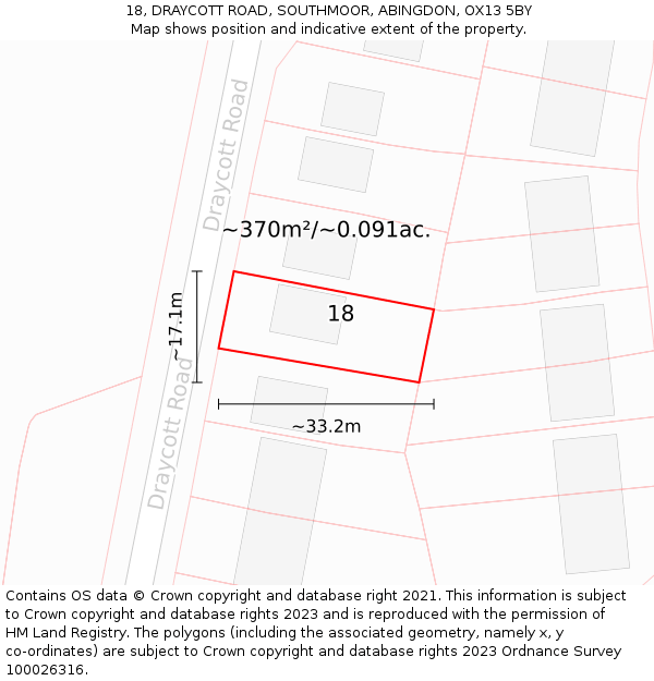 18, DRAYCOTT ROAD, SOUTHMOOR, ABINGDON, OX13 5BY: Plot and title map