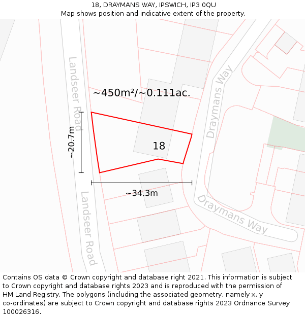 18, DRAYMANS WAY, IPSWICH, IP3 0QU: Plot and title map