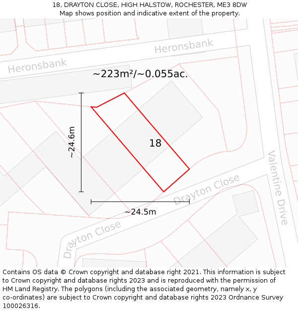 18, DRAYTON CLOSE, HIGH HALSTOW, ROCHESTER, ME3 8DW: Plot and title map