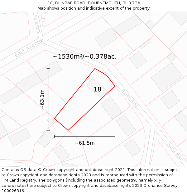 18, DUNBAR ROAD, BOURNEMOUTH, BH3 7BA: Plot and title map