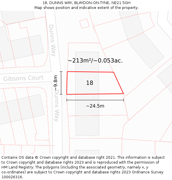 18, DUNNS WAY, BLAYDON-ON-TYNE, NE21 5GH: Plot and title map