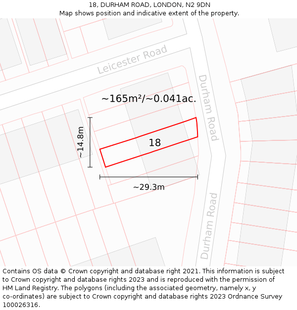 18, DURHAM ROAD, LONDON, N2 9DN: Plot and title map