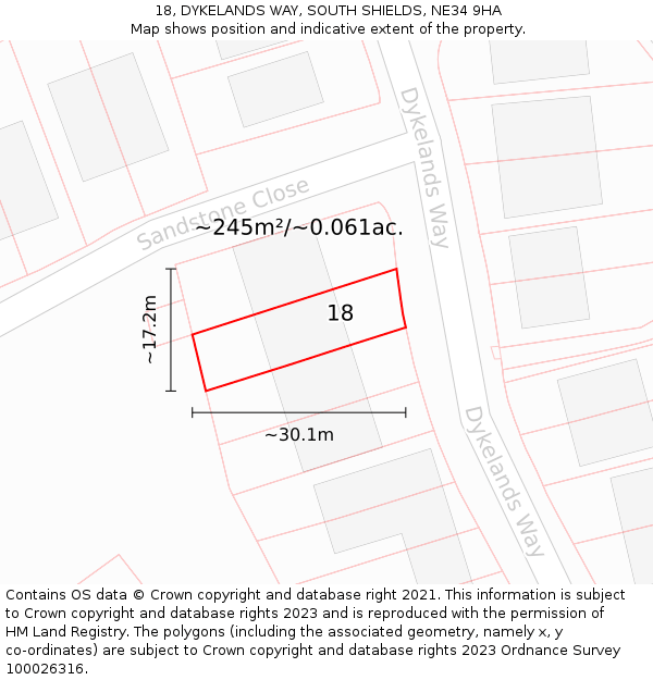 18, DYKELANDS WAY, SOUTH SHIELDS, NE34 9HA: Plot and title map