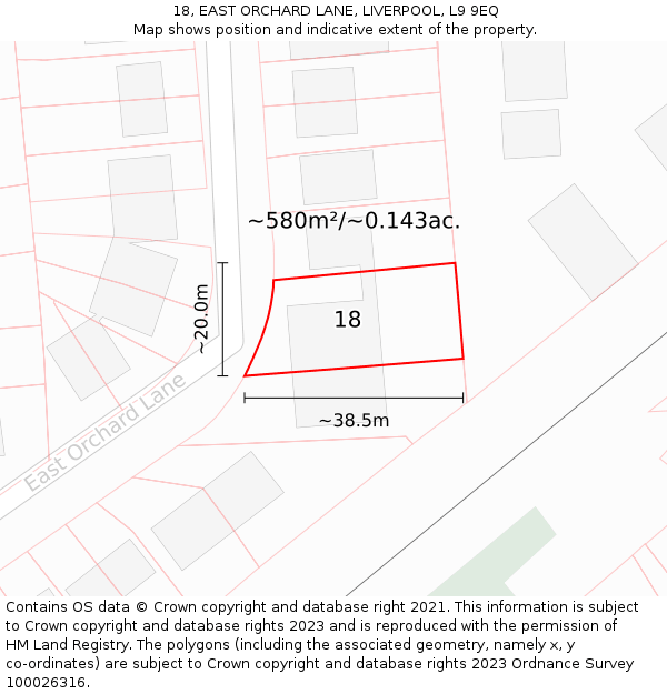 18, EAST ORCHARD LANE, LIVERPOOL, L9 9EQ: Plot and title map
