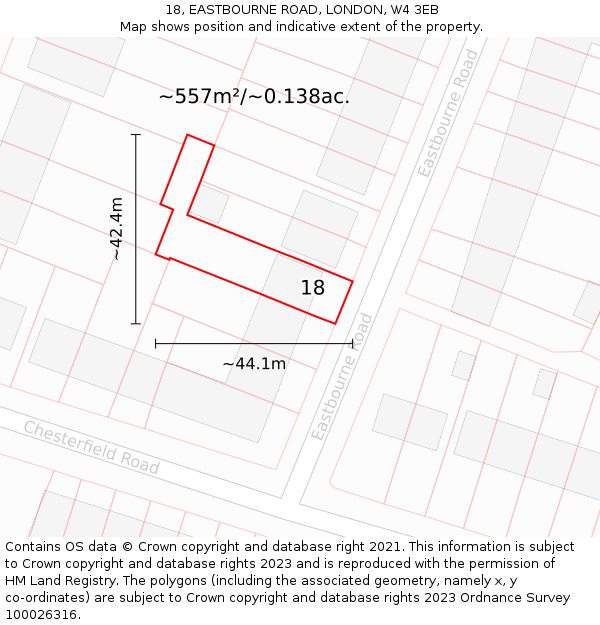 18, EASTBOURNE ROAD, LONDON, W4 3EB: Plot and title map