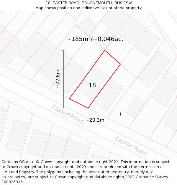 18, EASTER ROAD, BOURNEMOUTH, BH9 1SW: Plot and title map
