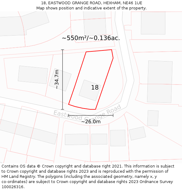 18, EASTWOOD GRANGE ROAD, HEXHAM, NE46 1UE: Plot and title map