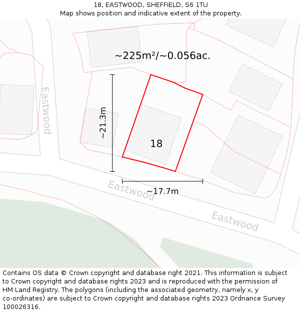 18, EASTWOOD, SHEFFIELD, S6 1TU: Plot and title map