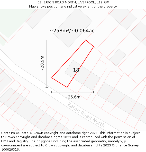18, EATON ROAD NORTH, LIVERPOOL, L12 7JW: Plot and title map