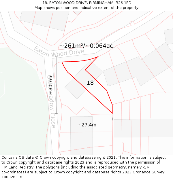 18, EATON WOOD DRIVE, BIRMINGHAM, B26 1ED: Plot and title map