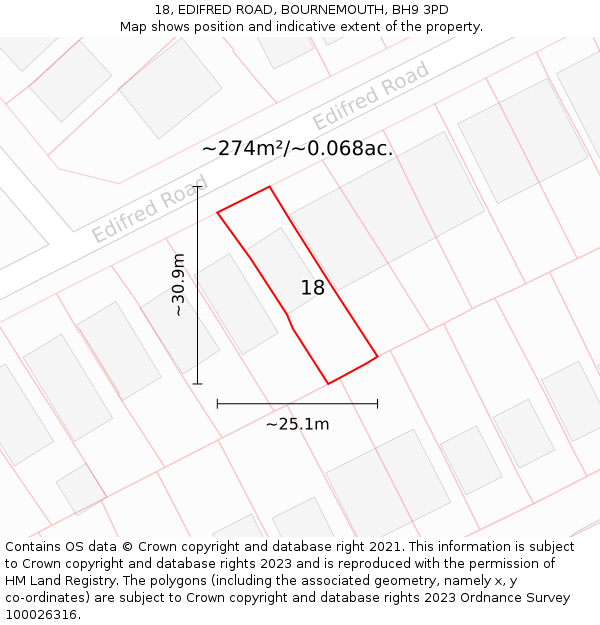 18, EDIFRED ROAD, BOURNEMOUTH, BH9 3PD: Plot and title map