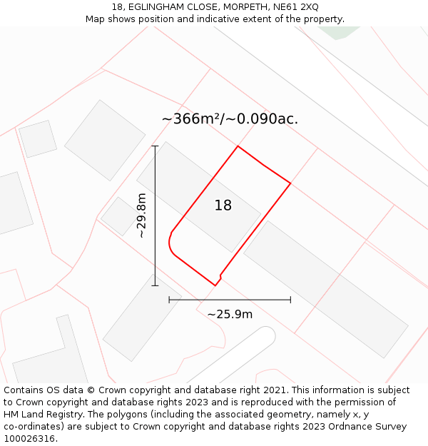 18, EGLINGHAM CLOSE, MORPETH, NE61 2XQ: Plot and title map