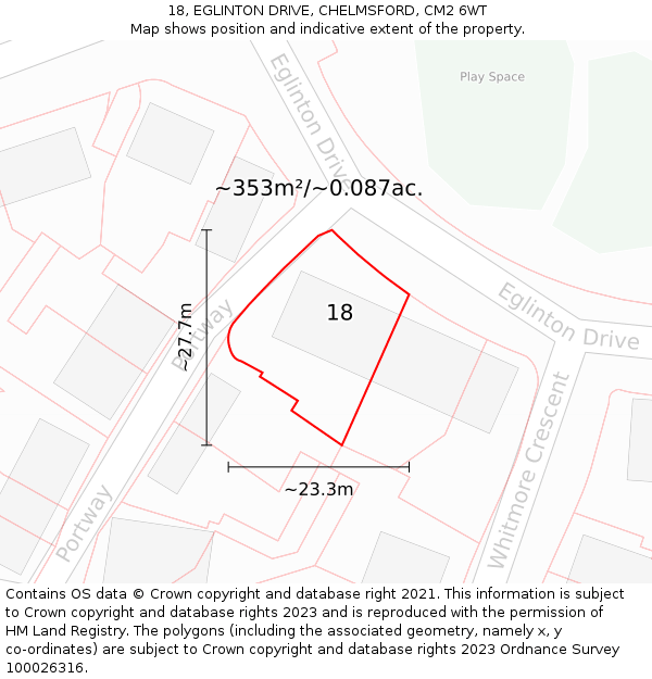 18, EGLINTON DRIVE, CHELMSFORD, CM2 6WT: Plot and title map