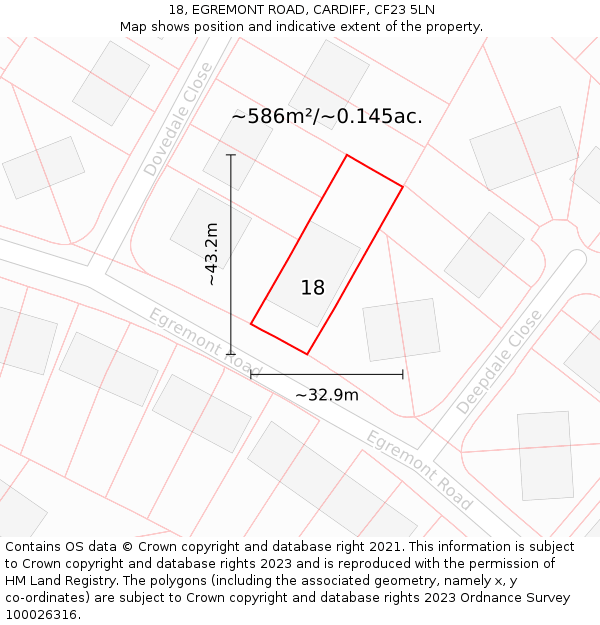 18, EGREMONT ROAD, CARDIFF, CF23 5LN: Plot and title map