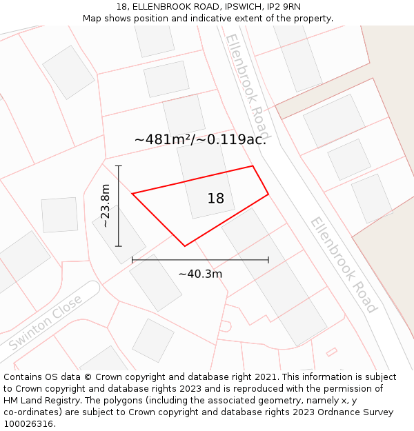 18, ELLENBROOK ROAD, IPSWICH, IP2 9RN: Plot and title map