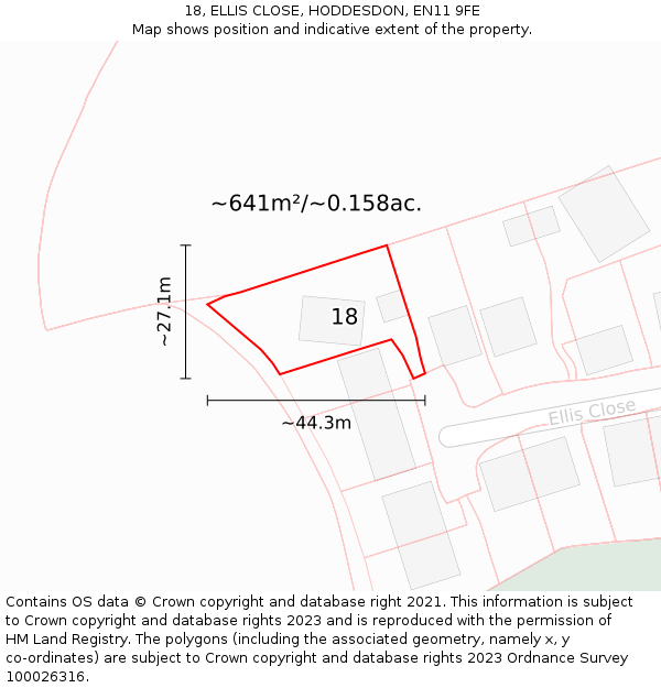 18, ELLIS CLOSE, HODDESDON, EN11 9FE: Plot and title map