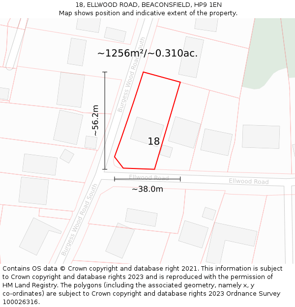 18, ELLWOOD ROAD, BEACONSFIELD, HP9 1EN: Plot and title map