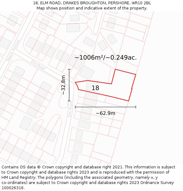 18, ELM ROAD, DRAKES BROUGHTON, PERSHORE, WR10 2BL: Plot and title map