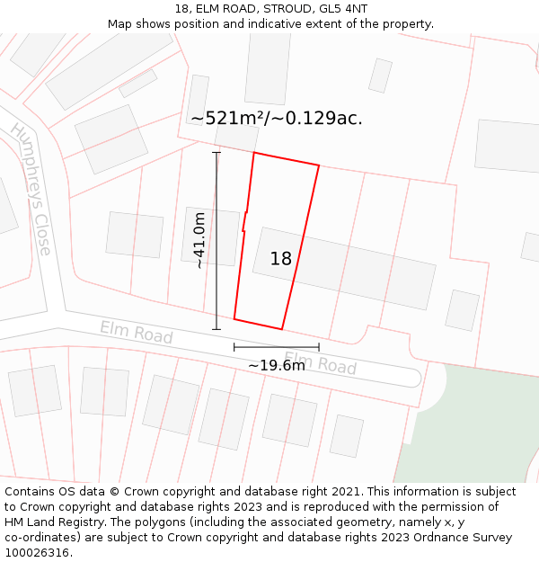 18, ELM ROAD, STROUD, GL5 4NT: Plot and title map