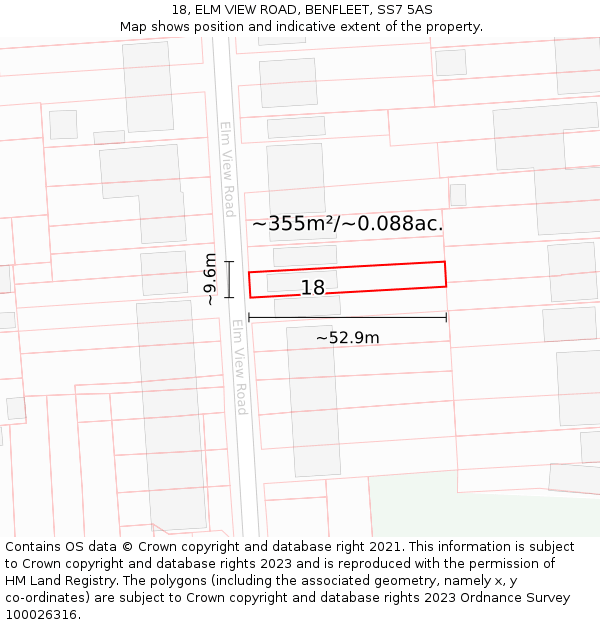 18, ELM VIEW ROAD, BENFLEET, SS7 5AS: Plot and title map
