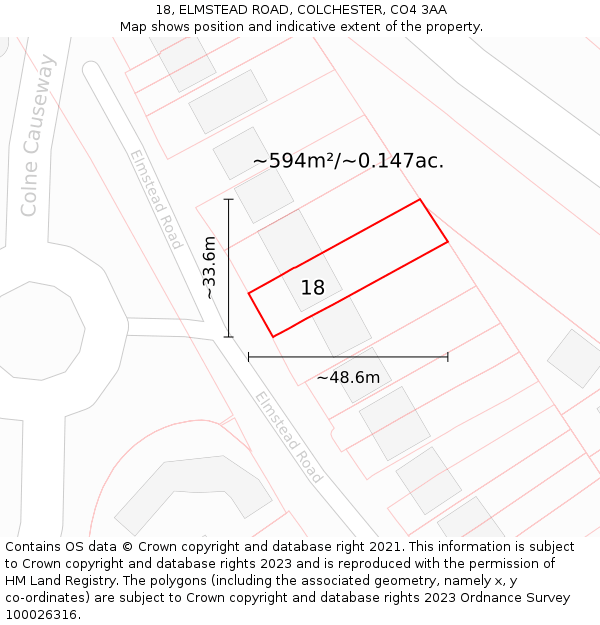 18, ELMSTEAD ROAD, COLCHESTER, CO4 3AA: Plot and title map
