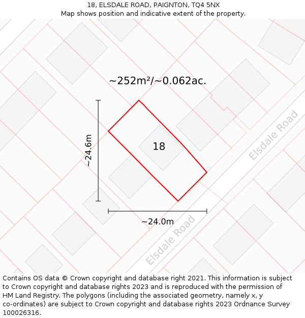 18, ELSDALE ROAD, PAIGNTON, TQ4 5NX: Plot and title map