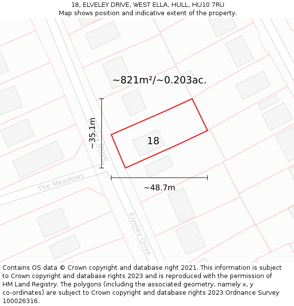 18, ELVELEY DRIVE, WEST ELLA, HULL, HU10 7RU: Plot and title map