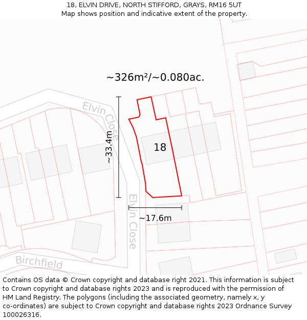 18, ELVIN DRIVE, NORTH STIFFORD, GRAYS, RM16 5UT: Plot and title map