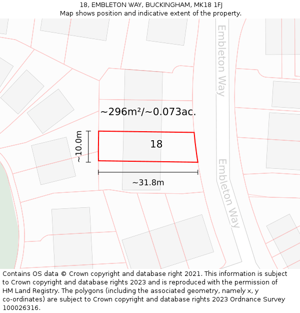 18, EMBLETON WAY, BUCKINGHAM, MK18 1FJ: Plot and title map