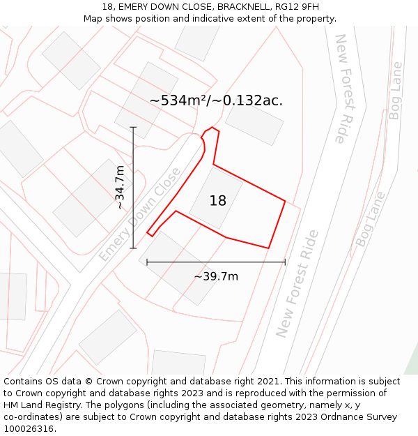 18, EMERY DOWN CLOSE, BRACKNELL, RG12 9FH: Plot and title map