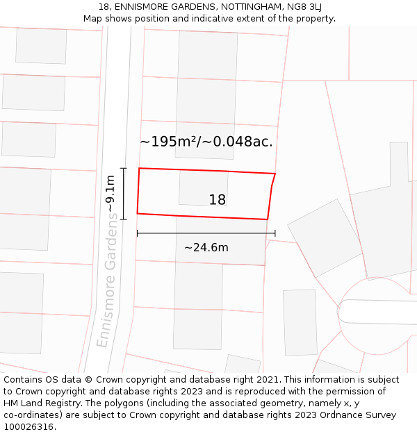 18, ENNISMORE GARDENS, NOTTINGHAM, NG8 3LJ: Plot and title map