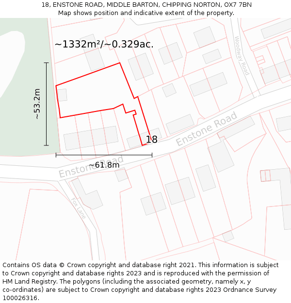 18, ENSTONE ROAD, MIDDLE BARTON, CHIPPING NORTON, OX7 7BN: Plot and title map