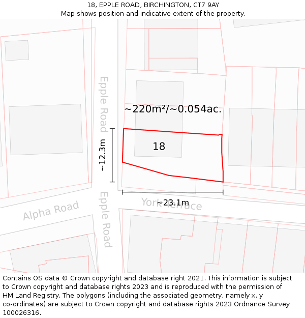 18, EPPLE ROAD, BIRCHINGTON, CT7 9AY: Plot and title map