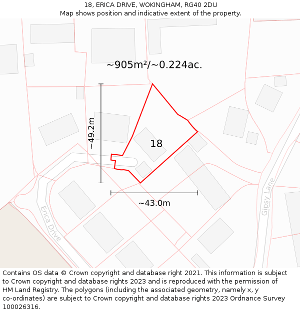 18, ERICA DRIVE, WOKINGHAM, RG40 2DU: Plot and title map