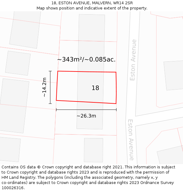 18, ESTON AVENUE, MALVERN, WR14 2SR: Plot and title map