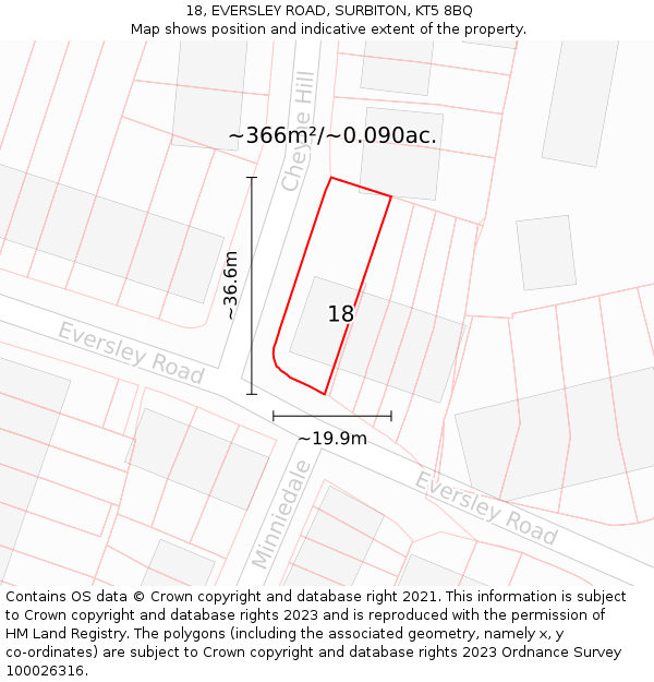 18, EVERSLEY ROAD, SURBITON, KT5 8BQ: Plot and title map