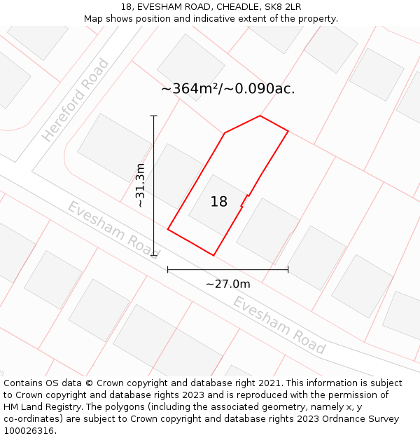 18, EVESHAM ROAD, CHEADLE, SK8 2LR: Plot and title map
