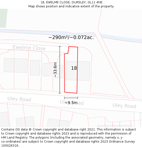 18, EWELME CLOSE, DURSLEY, GL11 4NE: Plot and title map