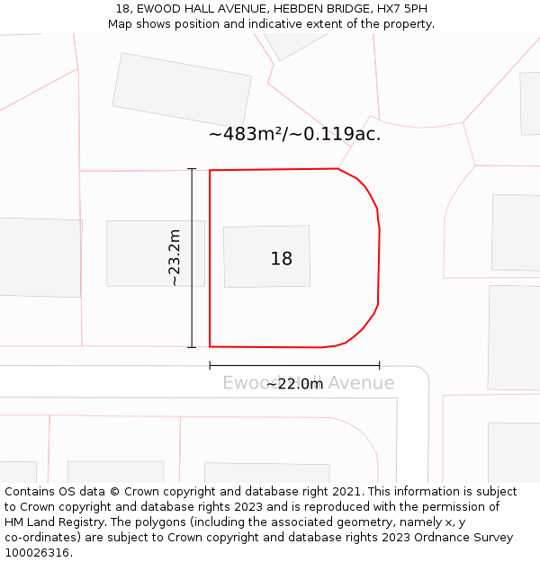 18, EWOOD HALL AVENUE, HEBDEN BRIDGE, HX7 5PH: Plot and title map