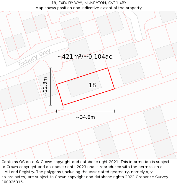 18, EXBURY WAY, NUNEATON, CV11 4RY: Plot and title map