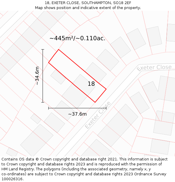18, EXETER CLOSE, SOUTHAMPTON, SO18 2EF: Plot and title map