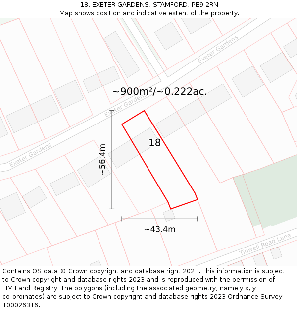 18, EXETER GARDENS, STAMFORD, PE9 2RN: Plot and title map