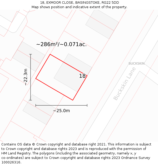 18, EXMOOR CLOSE, BASINGSTOKE, RG22 5DD: Plot and title map