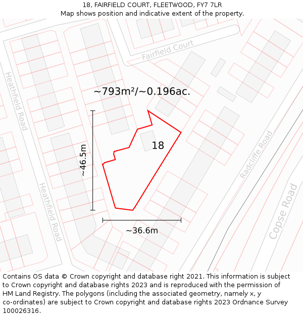 18, FAIRFIELD COURT, FLEETWOOD, FY7 7LR: Plot and title map