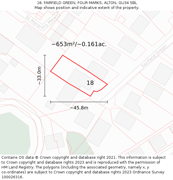 18, FAIRFIELD GREEN, FOUR MARKS, ALTON, GU34 5BL: Plot and title map