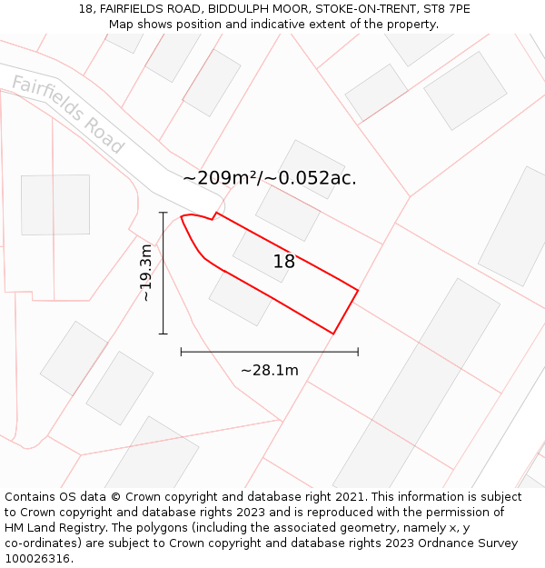 18, FAIRFIELDS ROAD, BIDDULPH MOOR, STOKE-ON-TRENT, ST8 7PE: Plot and title map