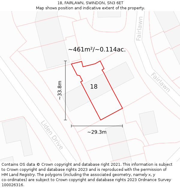 18, FAIRLAWN, SWINDON, SN3 6ET: Plot and title map